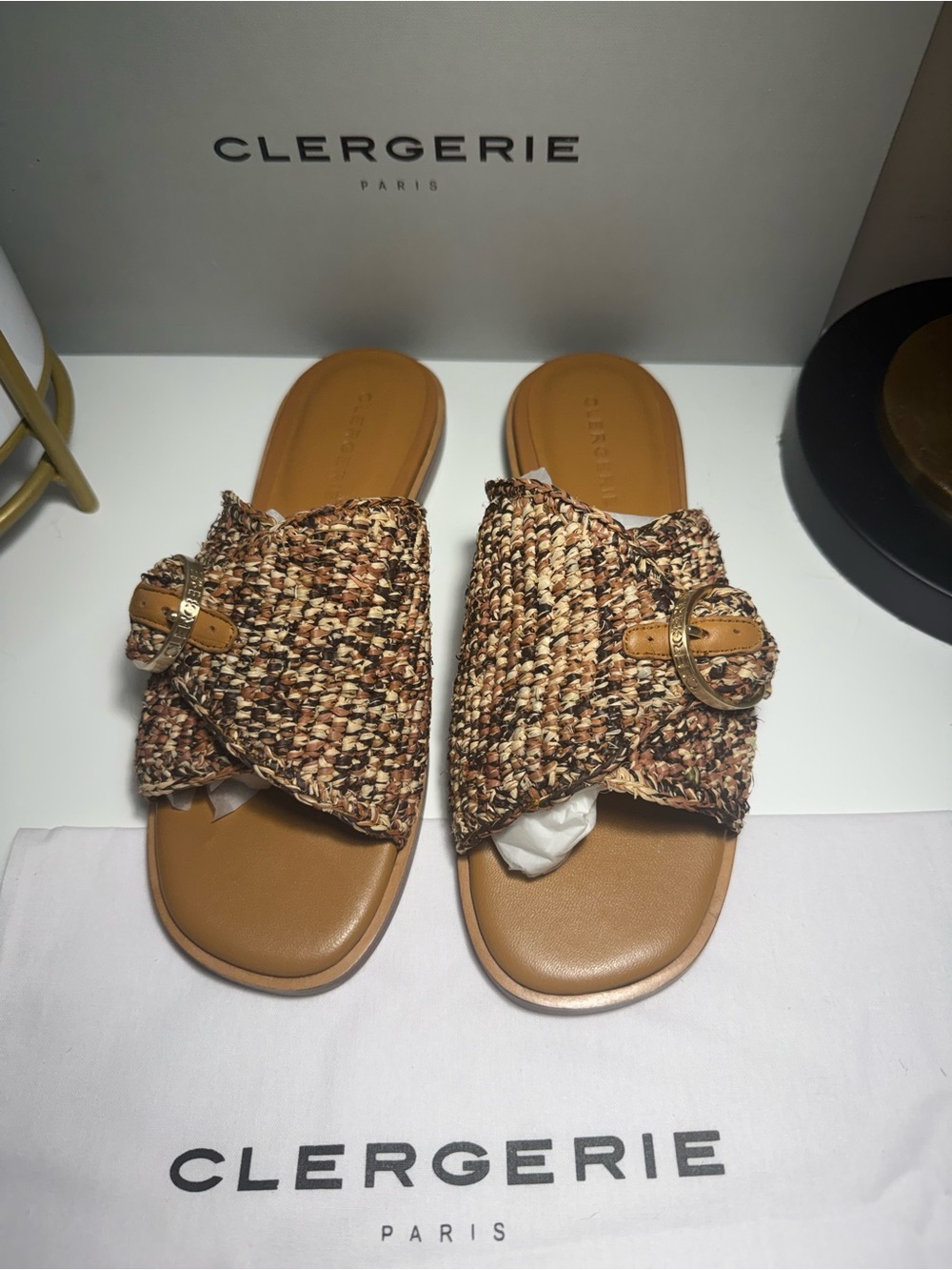 Robert Clergerie Beautifully Crafted IRME Woven Buckle Slide Sandals NIB! Rare!!